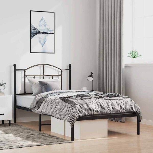 vidaXL Bed Frame Black Powder-Coated Steel Single Bed Frame