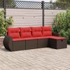 vidaXL 5 Piece Patio Sofa Set with Cushions Brown Poly Rattan