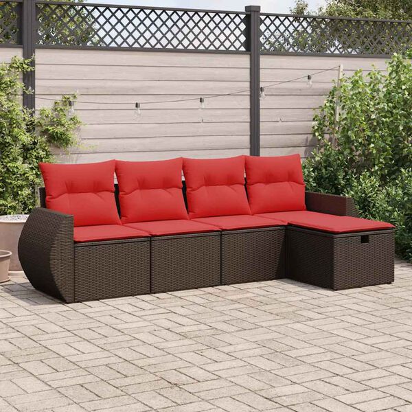 vidaXL 5 Piece Patio Sofa Set with Cushions Brown Poly Rattan