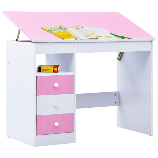 vidaXL Child Desk Pink and White Engineered Wood Medium Tiltable