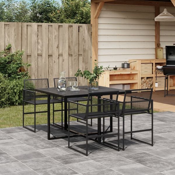 vidaXL Garden Dining Set Black PE rattan Medium Foldable