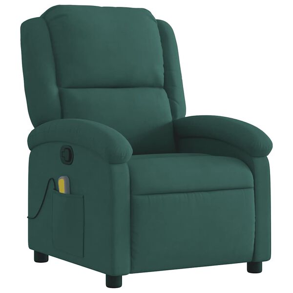 vidaXL Massage Recliner Chair Dark Green Velvet, Metal, Plywood Medium