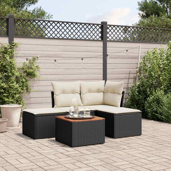 vidaXL Garden Sofa Set Black PE Rattan 5 Piece Modular Garden Sofa Set