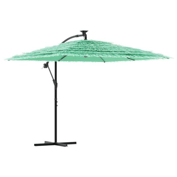 vidaXL Garden Parasol Green, Straw Polyester, Steel, Straw Large