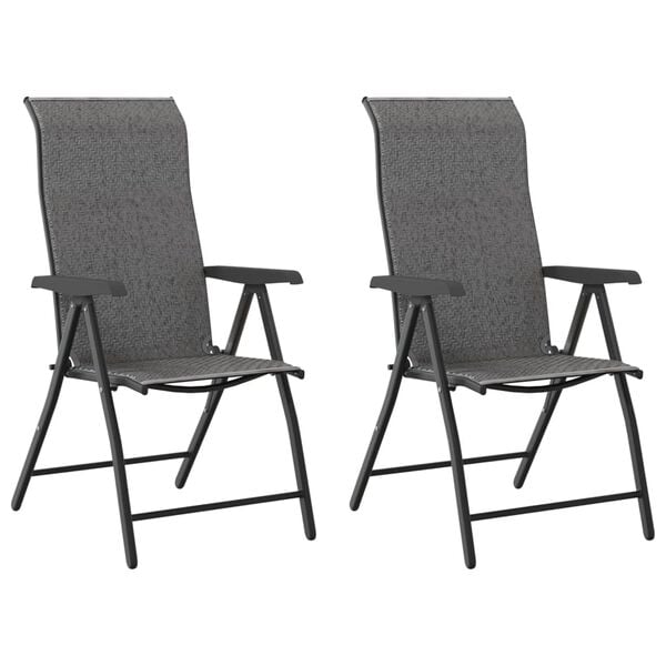 vidaXL Garden Chair Set of 2 Grey PE rattan, powder-coated steel