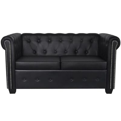 vidaXL Chesterfield Sofa Set 2-Seater and 3-Seater Black Faux Leather