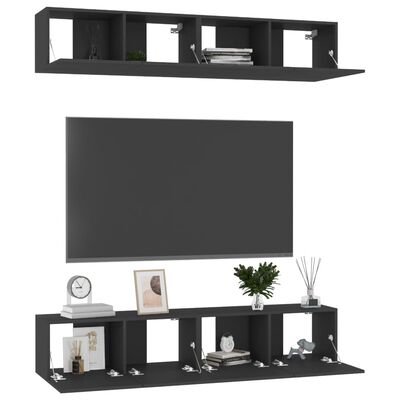 vidaXL TV Stands 4 pcs Black 31.5"x11.8"x11.8" Engineered Wood