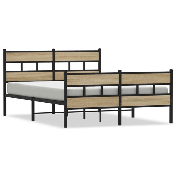 vidaXL Bed Frame Sonoma oak Steel, engineered wood Double Bed Frame