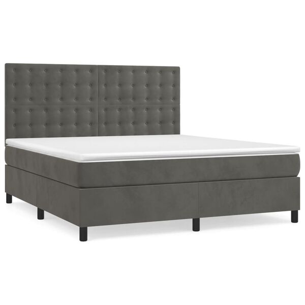 vidaXL Box Spring Bed Dark grey, White Velvet Queen Size