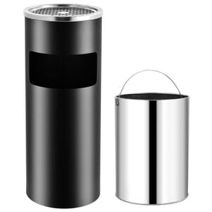 vidaXL Ashtray Dustbin Hotel 7.9 gal Steel Black
