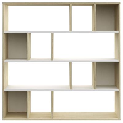 vidaXL Room Divider/Book Cabinet White and Sonoma Oak 43.3"x9.4"x43.3" Engineered Wood