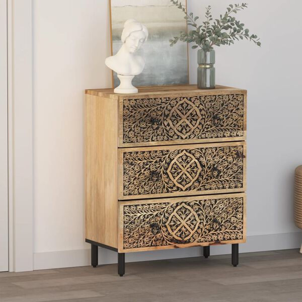 vidaXL Side Cabinet Natural Mango Wood Solid mango wood, iron legs Small