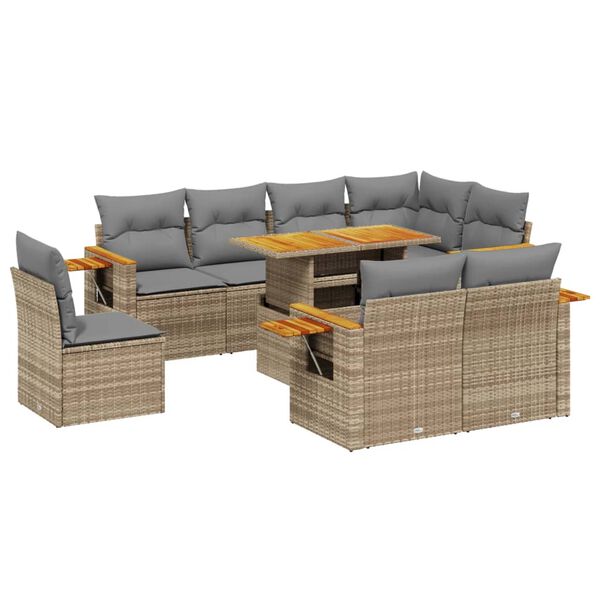 vidaXL Garden Sofa Set Beige, Light grey PE rattan Large
