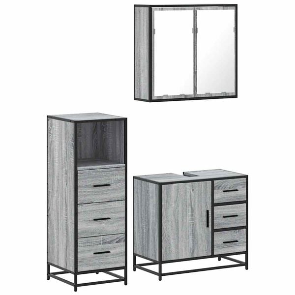 vidaXL Bathroom Furniture Set Gray Sonoma Engineered wood, metal, glass