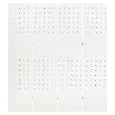 White modular perforated panels arranged in a 4x4 grid forming a panel wall.