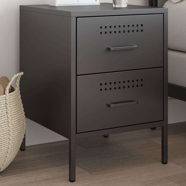 vidaXL Bedside Cabinet Black Steel Medium Bedside Cabinet Rectangular