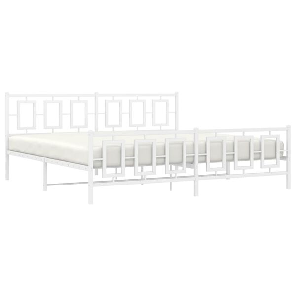 vidaXL Bed Frame White Powder-Coated Steel Full Bed Frame Rectangular