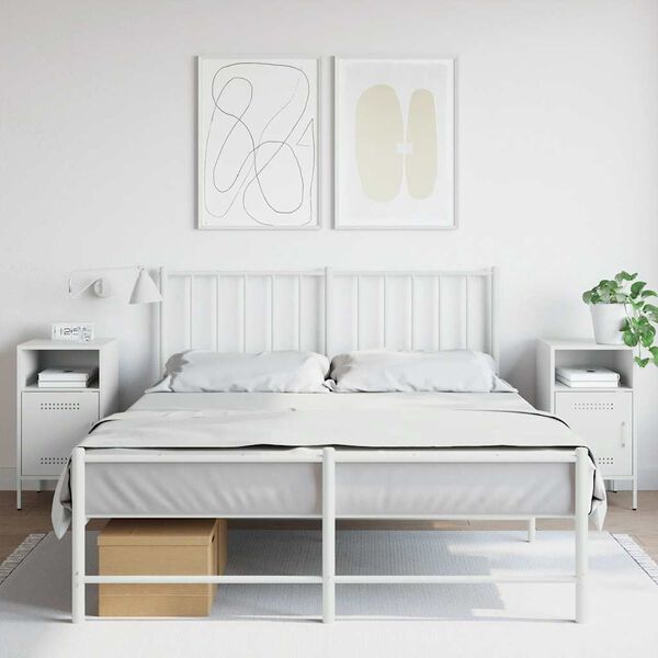 vidaXL Bedside Cabinet Set of 2 White Cold-rolled Steel Medium