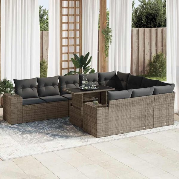 vidaXL Garden Sofa Set Grey PE Rattan Adjustable Armrests