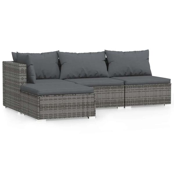 vidaXL Garden Lounge Set Grey PE rattan, powder-coated steel, polyester