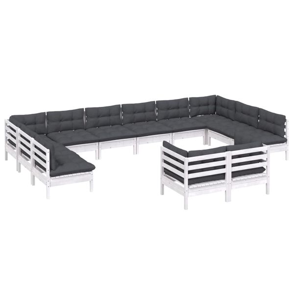 vidaXL Garden Lounge Set White with Anthracite Cushions
