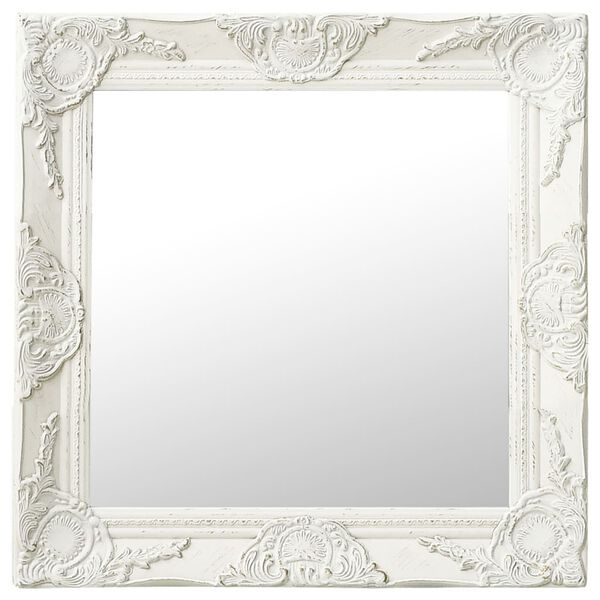 vidaXL Wall Mirror White Wood Medium Decorative Inlays Wall Mirror