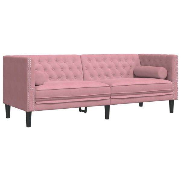 vidaXL Chesterfield Sofa Pink Velvet, plywood, solid wood, foam 3-Seater