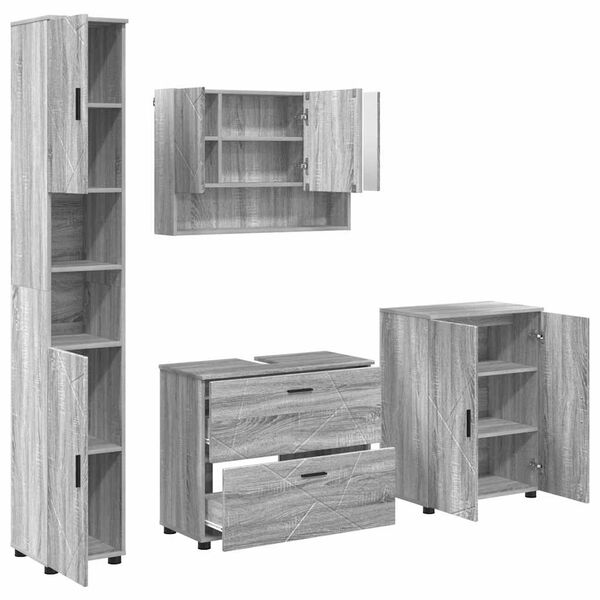 vidaXL Bathroom Furniture Set 4 pcs Grey sonoma Engineered wood