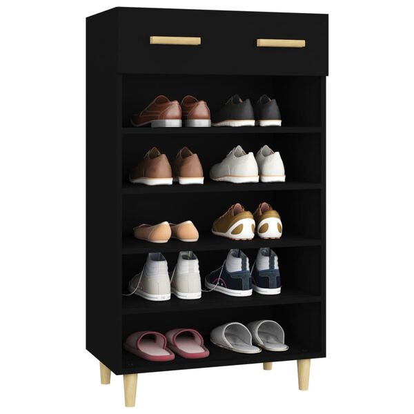 vidaXL Shoe Cabinet Black Engineered Wood Medium Shoe Cabinet