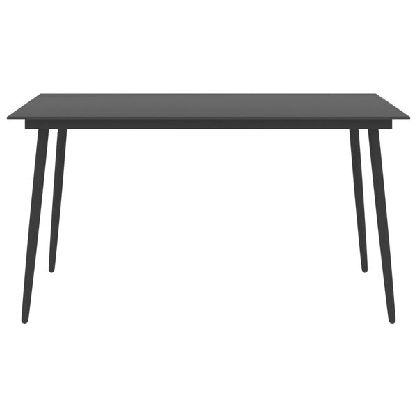 vidaXL Garden Table Black Powder-coated steel, glass 59.1 x 35.4 x 29.1 in