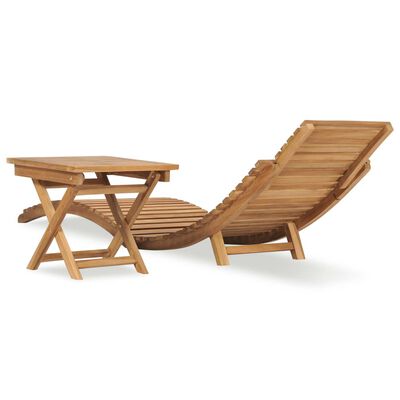 vidaXL Folding Sun Lounger with Table Solid Teak Wood