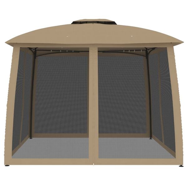 vidaXL Gazebo with Double Roof&Mesh Walls Taupe 9.6'x9.6' Steel