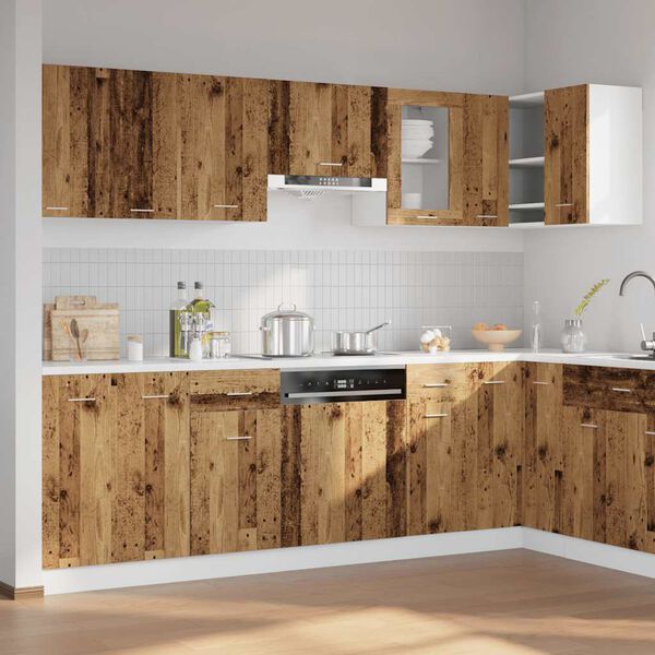 vidaXL Kitchen Cabinet Set Old wood Engineered wood and glass Large
