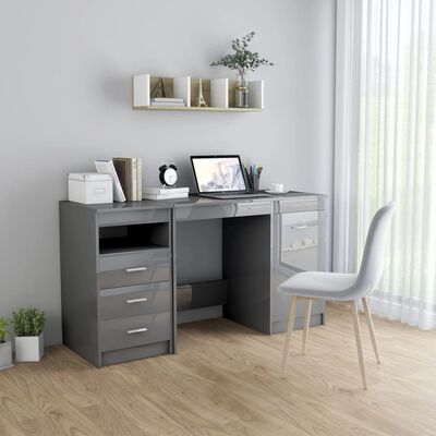 vidaXL Desk High Gloss Gray 55.1"x19.7"x29.9" Chipboard