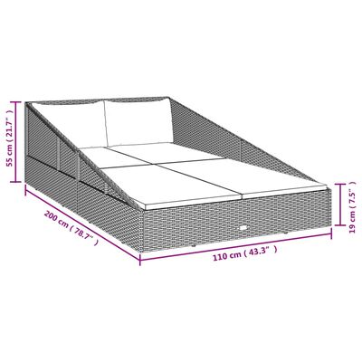 Diagram with dimensions of an outdoor wicker daybed: 200 cm width, 110 cm depth, height 55 cm