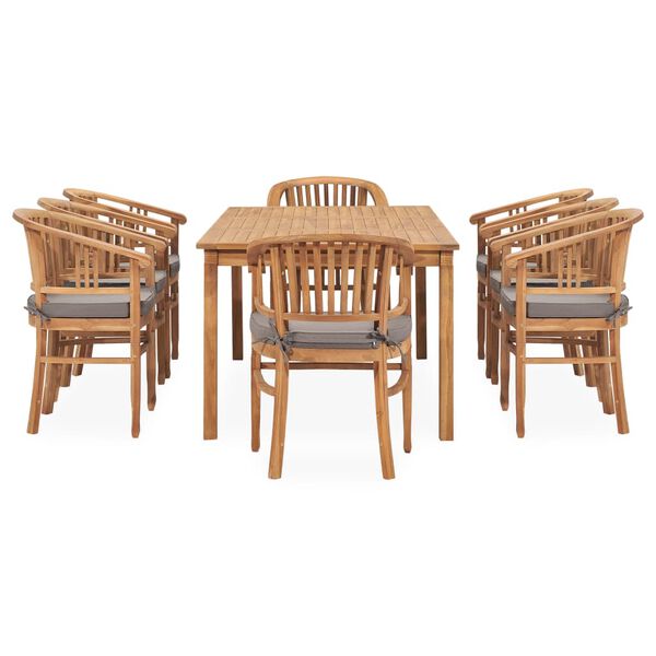 vidaXL 9 Piece Patio Dining Set with Cushions Solid Teak Wood