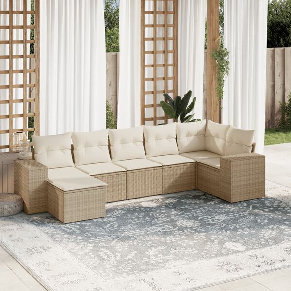 vidaXL Garden Sofa Set Beige PE rattan, powder-coated steel 7 Piece