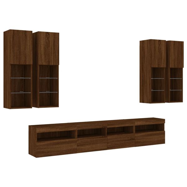 vidaXL TV Wall Cabinet Set Brown Oak Engineered Wood, Glass Medium