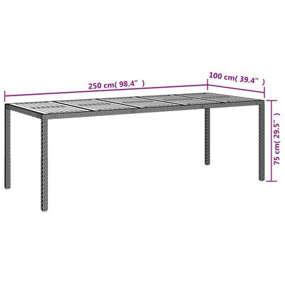 vidaXL Patio Table Gray 98.4"x39.4"x29.5" Poly Rattan
