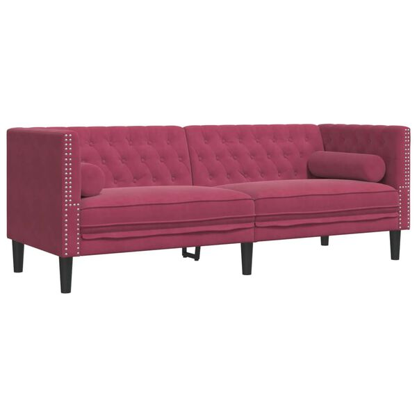 vidaXL 3 Piece Chesterfield Sofa Set with Bolsters Wine Red Velvet