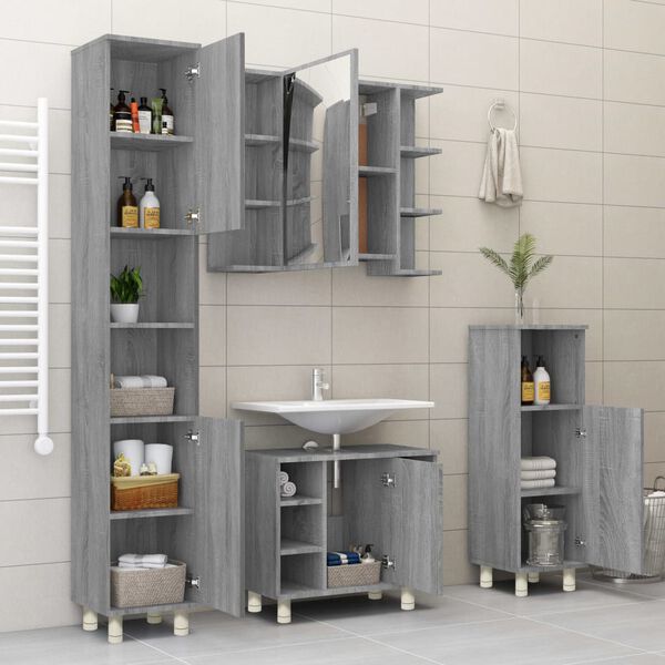 vidaXL Bathroom Cabinet Grey Sonoma Engineered Wood Narrow