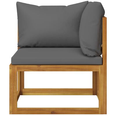 vidaXL Sectional Corner Sofa & Dark Gray Cushion Solid Acacia Wood
