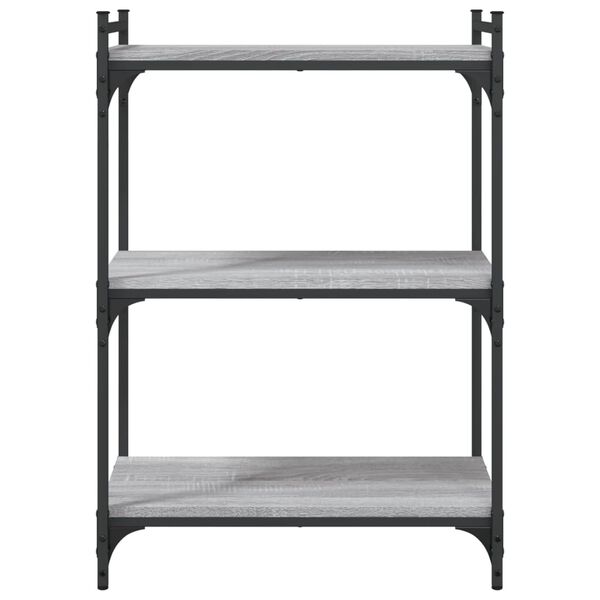 vidaXL Bookcase Grey Sonoma Engineered Wood and Metal 3-Tier