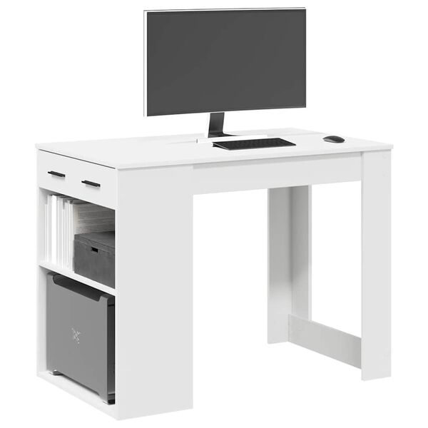 vidaXL Desk White Engineered wood Medium Desk Rectangular
