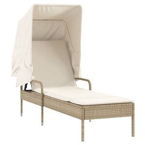 vidaXL Sun Lounger with Canopy Beige Poly Rattan