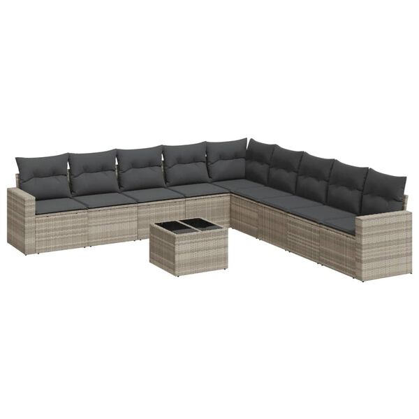 vidaXL Garden Sofa Set Light Grey PE Rattan Large Adjustable Feet