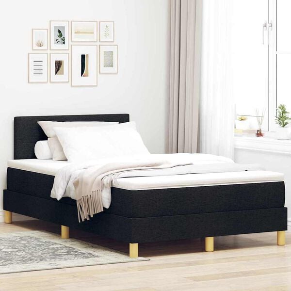vidaXL LED Box Spring Bed with Mattress Black 47.24 x 78.74 in Fabric