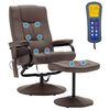 vidaXL Massage Recliner With Ottoman Brown Faux Leather Standard Swivel