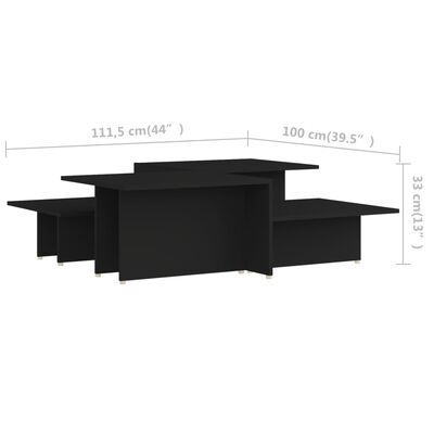 vidaXL Coffee Tables 2 pcs Black 43.9"x19.7"x13" Chipboard