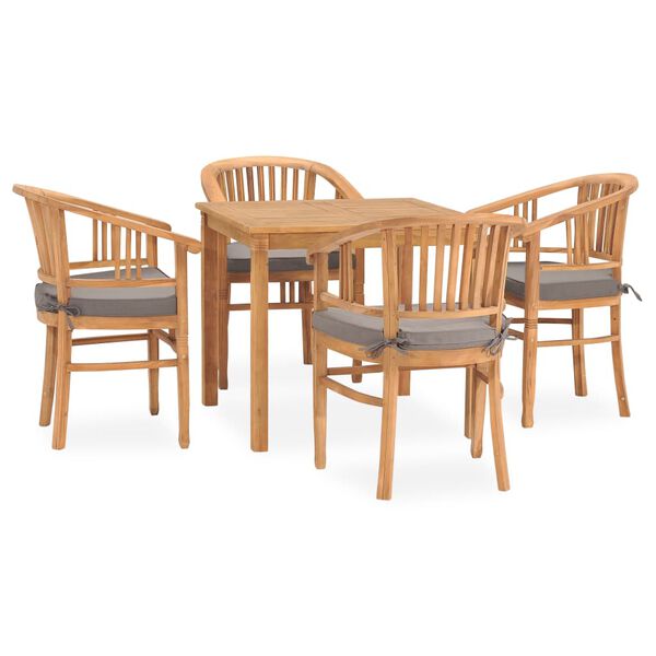 vidaXL Patio Dining Set Set of 4 Dark grey Fine sanded teak hardwood